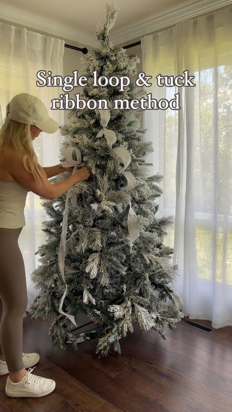 Dani | Christmas | Holiday Decor | How to ribbon your tree using the single loop & tuck method! I hope you find this helpful❤️ Save and Share with someone who would love to... | Instagram Pieces Of Ribbon On Christmas Tree, Waterfall Ribbon On Christmas Tree, Apply Ribbon To Christmas Tree, Ribbon And Garland On Tree, Christmas Tree With Just Ribbon, Ribbon Down Christmas Tree, How Do You Add Ribbon To A Christmas Tree, Best Ribbon For Christmas Tree, Ribbon On Small Christmas Tree