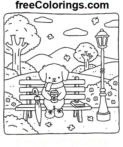 Fuzzy Hygge Autumn Park – Free Printable Coloring Pages Hygge Coloring Page, Fuzzy Hygge Coloring Book Pages, Little Corner Coloring Pages, Cozy Coloring Book, Bold Coloring Pages, Fuzzy Hygge Coloring Pages, Fuzzy Hygge Coloring Book, Cabin Coloring Pages, Hygge Colors