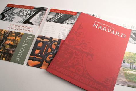 Harvard School Folder Design, Letter Of Acceptance, Folder Inspiration, Higher Education Design, College Brochure, Connecticut College, Hamilton College, Carleton College, University Marketing