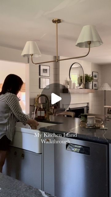 Liz Shea, Shea Interiors on Instagram: "This large island for my smallish house was one of the best features I designed in this kitchen because as we all know, everyone hangs out around the island! What else do you want to know about this island?   Built by the talented, one and only Tony Simmonds  Specs: 86” length 36” depth 36” height  Dishwasher @yaleappliance  Farmhouse Sink: @wayfair Faucet: @newportbrass Hardware: @signaturehw Sink based hardware from @etsy" Main Sink In Kitchen Island, Kitchen Sink Island Ideas, Sink And Dishwasher In Island, Island Sink Kitchen, Farmers Sink Kitchen, Islands With Sinks, Sink In Island Kitchen, Kitchen Island With Sink And Dishwasher, Farmers Sink