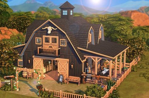 Sims Horse Stable, Sims4 Ranch House, Sims 4 Stable Ideas, The Sims 4 Ranch House, Sims 4 Horse Ranch House, Sims4 Farmhouse, Sims Horse Ranch, Sims Ranch House, Horse Ranch Layout