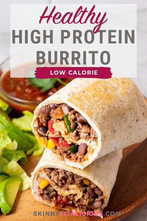 Healthy Meal Prep Burritos, Low Carb Burritos, High Protein Wraps Healthy, Protein Tacos, Low Calorie Burrito Recipes, Protein Burrito, High Protein Burrito Recipe, Low Fat High Protein, Low Calorie Burrito