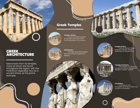 Inforgrafic Design Idea, Travel Brochure Design, Greece Architecture, Brochure Design Layouts, Menu Design Inspiration, Ancient History Archaeology, Architecture Mapping, Greek Architecture, Brochure Design Layout