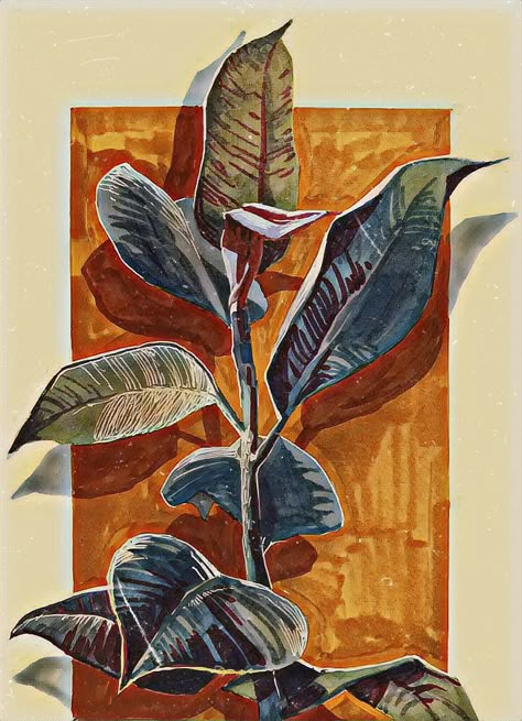 Artwork For Restaurants Wall Art, Plant Study Art, Plant Art Reference, Plants Reference Drawing, Watercolor Plant Art, Plant Paintings Acrylic, Plant Collage Art, Aesthetic Plants Drawing, Illustration Art Plants