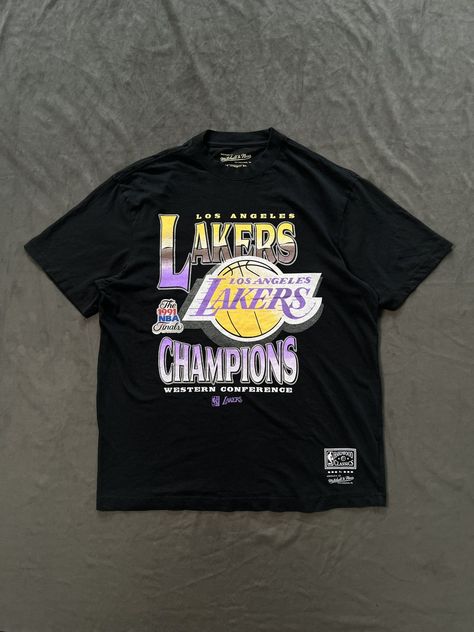 Mitchell & Ness Rare Mitchell Ness NBA Lakers 91 Finals Black T-Shirt Medium | Grailed Vintage Hiphop, Vintage Nba, Men's Tops, Mitchell & Ness, Black T Shirt, Black Tshirt, Koi, Take Care, Nba