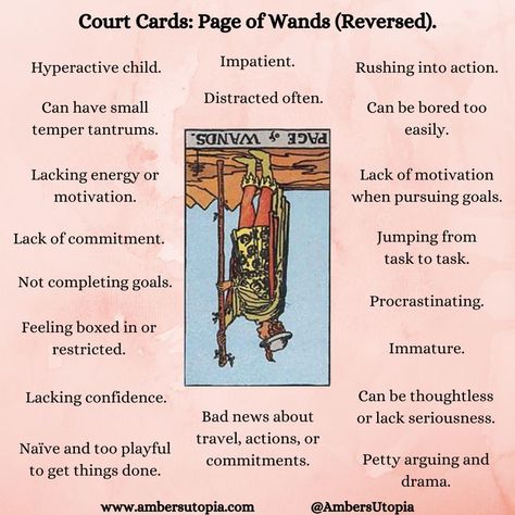 The Page of Wands, in a reversed position from the suit of wands in the tarot deck and its meanings, including the astrology and numerology meanings. 

#PageofWands #SuitofWands #TarotCardMeanings #Tarot Page Of Wands Tarot Meaning Reversed, Ten Of Wands Tarot Meaning Reversed, 6 Of Swords Reversed, 2 Of Wands Reversed, Page Of Wands Tarot Meaning, Page Of Wands Reversed, Court Cards Tarot, Tarot Reversed, 2 Of Wands