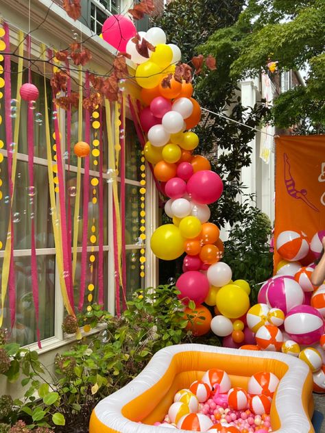 Pink And Orange Bid Day, Endless Summer Party Theme, Pink Orange Green Birthday, 70s Bid Day Theme, 70s Summer Party, Orange Crush Bid Day Theme, Sorority Bid Day Decorations, Orange Bid Day Theme, Sunshine Bid Day Theme