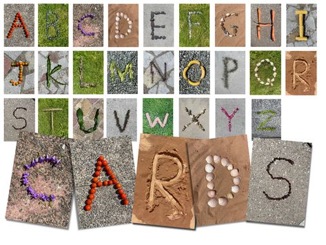 Reggio Alphabet Display, Number Cards Printable, Nature Alphabet, Reggio Emilia Classroom, Kindergarten Handwriting, September Art, Outdoor Learning Activities, Shapes Flashcards, Abc Phonics