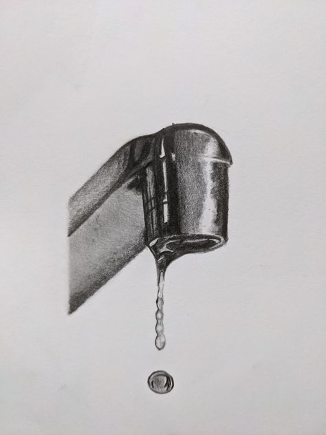 Pencil Shading art Water Tap Drawing, Tap Drawing, Drops Of Water, Water Tap, Pencil Sketch, The Edge, Tap, Art Painting, Sketch