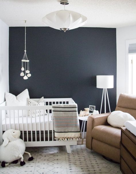 Benjamin Moore's raccoon fur Blue Feature Wall, Simple Nursery, Blue Nursery, Baby Must Haves, Gender Neutral Nursery, Baby Bedroom, Modern Nursery, Baby's Room, Nursery Inspiration