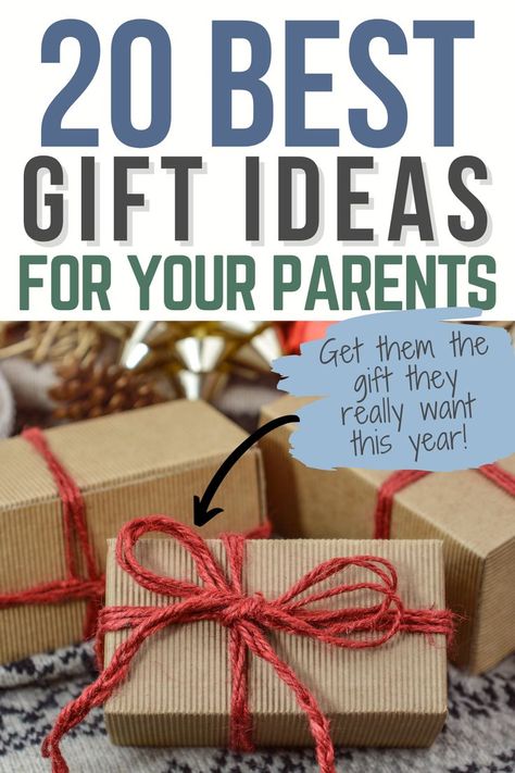 Gifts with text overlay that reads 20 best gift ideas for your parents Parent Gift Ideas, Gift Ideas For Parents, Parents Christmas, Gift Ideas For Mom, Christmas Gifts For Parents, Gift Guide For Him, Best Gift Ideas, 20 Gifts, Christmas Gift Guide