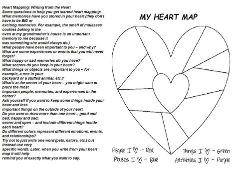 Writing Heart Map, Heart Mapping Activity, My Heart Map Template, Heart Map Template, Heart Map Writing, Group Counseling Activities, Group Therapy Activities, Lesson Plan Template Free, Mental Health Activities