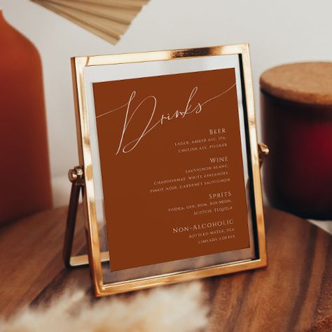 $11 | Whimsical Desert | Terracotta Wedding Drinks Menu - whimsical wedding bar menu sign, boho wedding drinks menu signage, earthy engagement party alcohol sign, desert reception open bar sign, simple southwestern copper fall ss050, rustic minimalist rust earth tones, modern bohemian beige chic script, elegant western terracotta retro october, minimal delicate burnt orange autumn, romantic vintage handwritten calligraphy Earthy Boho Color Palette, Earth Tones Wedding, Beige And Terracotta, Boho Color Palette, Menu Signage, Earth Tone Wedding, Wedding Drink Menu, Wedding Bar Menu Sign, Menu Poster