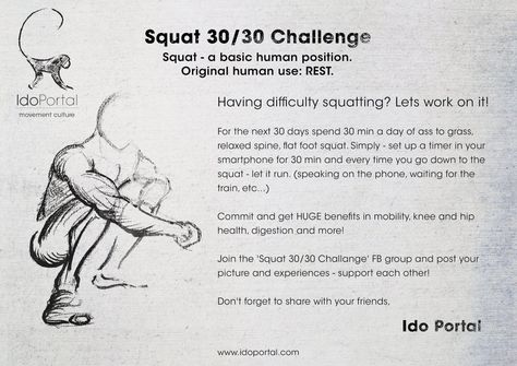 Ido Portal’s 30/30 Squat Challenge For Increased Depth 30 Squat Challenge, Ido Portal, Movement Fitness, 30 Challenge, Deep Squat, Squat Challenge, Kettlebell Training, Mobility Exercises, Poor Posture