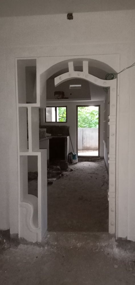 Arch Design Living Room With Cement, Simple Arch Design For Hall, Arch Design For Hall, Govindudu Andarivadele, Arch Designs For Hall, Door Arch, House Front Wall Design, Arch Designs, Almirah Designs