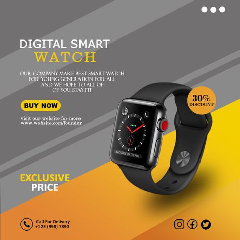 Digital Smart Watch Poster on Behance Smart Watch Advertisement, Watch Poster Design Graphics, Watch Advertisement Poster, Smartwatch Poster, Watch Poster Design, Watch Poster, Watch Smart, Smart Watch Apple, Advanced Workout