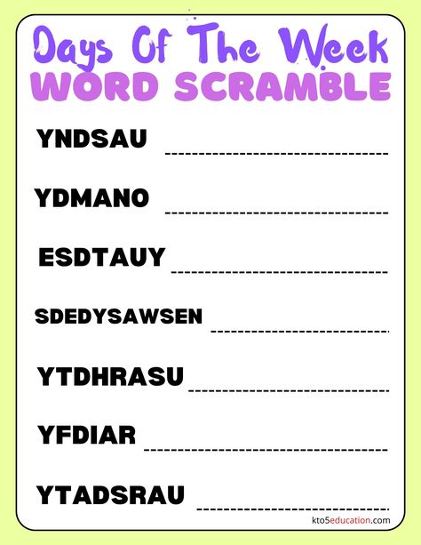 Free Days Of The Week Worksheet Kids Check more at https://kto5education.com/free-days-of-the-week-worksheet-kids/ Days Of The Week Worksheet, Words To Spell, Memory Test, Spelling Worksheets, Kids Worksheets Printables, 2nd Grade Worksheets, Good Presentation, What Day Is It, Word Practice