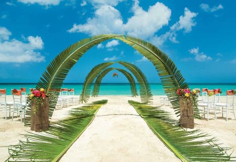 Coconut Decoration, Beach Wedding Arch, Beach Wedding Locations, Destination Wedding Caribbean, Sandals Resorts, Wedding Arch Flowers, Arch Flowers, Caribbean Wedding, Wedding Scene