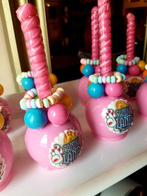 Candy Land Theme Treats, Candy Land Treats, Barbie Candy Apples, Candyland Treats, Candy Apples Diy, Candy Land Cupcakes, Sour Candy Recipe, Candied Fruit Recipes, Apples Recipes