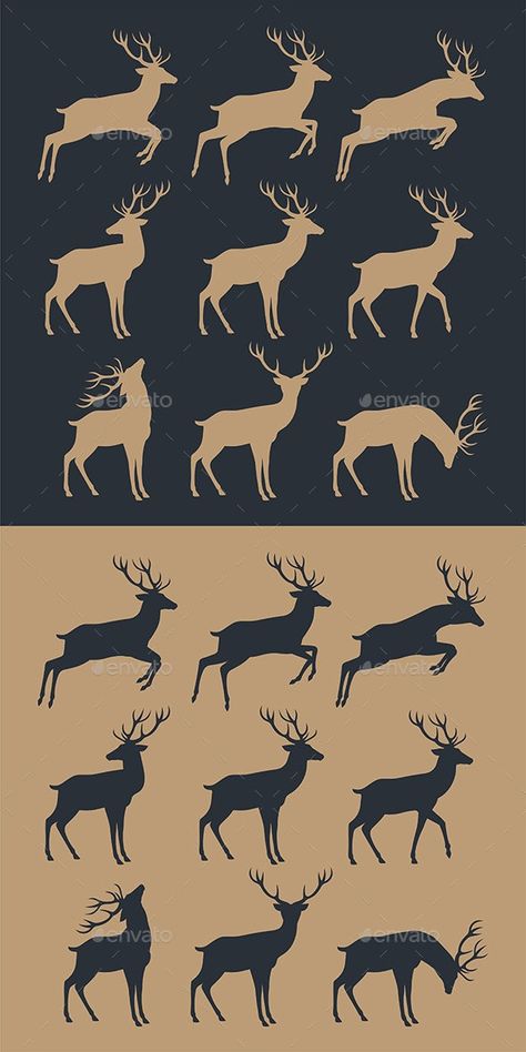 Reindeer Silhouette Templates, Deer Silhouette Tattoo, Cool Silhouette Art, Deer Template, Hirsch Silhouette, Deer Vector, Deer Illustration, Deer Silhouette, Deer Art