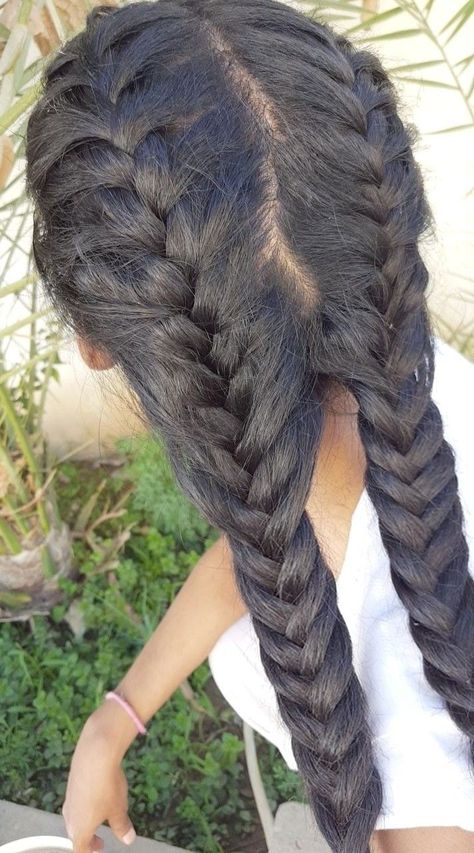 French Tail Hairstyles, Double Fishtail Braid, Haircut Ponytail, Double Dutch Braids, Braid Fishtail, Braided Braids, Dutch Fishtail, Braids French, Dutch Fishtail Braid