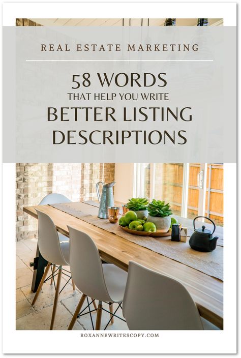 Are you a real estate agent whose listing descriptions are all starting to sound the same? Infuse your prose with poetic descriptors that breathe new life into dull narratives and add a touch of luxury to your real estate brand. #realestatemarketing #realestatecopywriting Real Estate Descriptions, Promoting Real Estate Business, Real Estate Copywriting, Home Real Estate Office, Real Estate Would You Rather, Real Estate Client Event Ideas, Listing Descriptions Real Estate, Real Estate Listing Marketing, Realtor Home Office