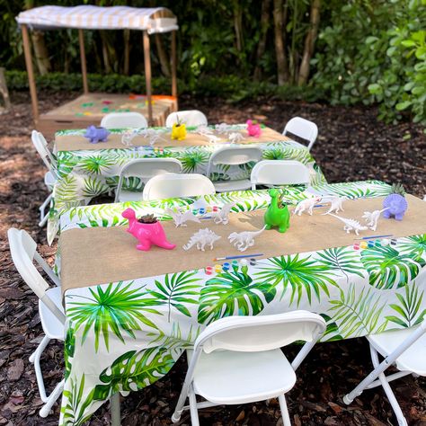 Dinosaur Paint Party, Pink Dinosaur Party Centerpieces, Roar Four Dinosaur Party, Sparkle And Roar Party, Boy And Girl Dinosaur Birthday Party, Dinosaur Tea Party Birthday, Dino Tea Party, Dino Dana Birthday Party, Dinosaur Party Table Decor