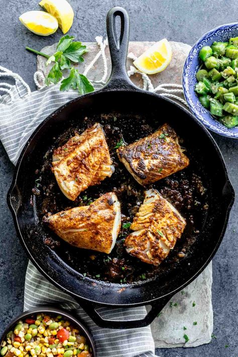 Recipes Cast Iron Skillet, Cajun Cod, Cod Fish Recipe, How To Cook Cod, Blackened Cod, Summer Succotash, Blacken Fish, Fish Entrees, Cod Fish Recipes