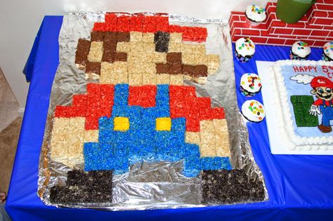 Super Mario Rice Crispy Treats, Mario Rice Crispy Treats, Mario Treats, Mario Ideas, Mario Birthday Cake, Super Mario Nintendo, Mario Bros Party, Super Mario Birthday Party, Mario Birthday Party