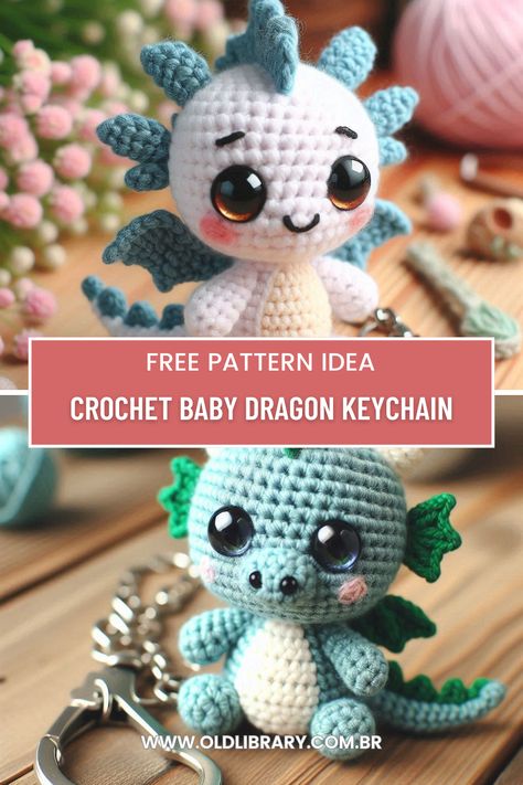 Learn how to crochet an adorable baby dragon keychain with this step-by-step amigurumi pattern. Perfect for gifts or personal use. Crochet Dragon Keychain Pattern Free, Crochet Dragon Keychain, Quick Crochet Keychain Free Pattern, Crochet Key Cover Pattern, Small Dragon Crochet Pattern Free, Crochet Dragon Amigurumi, Mini Dragon Crochet Pattern Free, Keychain Amigurumi Free Pattern, Free Crochet Keychain Patterns