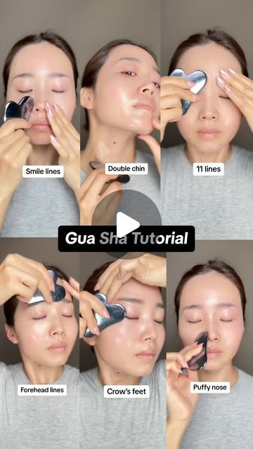 Guasha For Smile Lines, Gus Sha Smile Lines, Guasha Smile Lines, Gua Sha For 11 Lines, Gus Sha Tutorial, Gua Sha Frown Lines, Under Eye Gua Sha, Guasha Massage Faces Double Chin, Gua Sha For Under Eye Bags