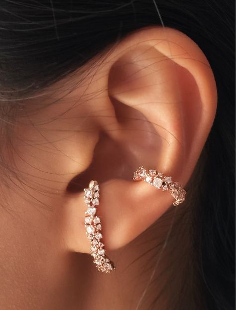 Our Pick Luxury White Gold Fine Jewelry Ear Cuff, Rose Gold Accessories, Geode Earrings, Accesories Jewelry, Silver Ear Cuff, Rose Gold Jewelry, Ear Jewelry, Diamond Earrings Studs, Crystal Earrings