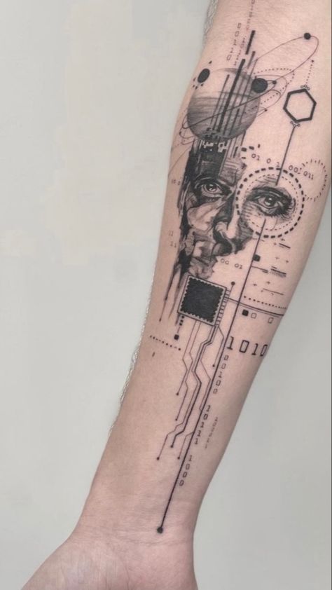 Computer Tattoo, Rip Tattoos For Mom, Electronic Tattoo, Geometric Tattoo Sleeve Designs, Cyberpunk Tattoo, Sketch Style Tattoos, Tattoo Henna, Tattoo Inspiration Men, Geometry Tattoo