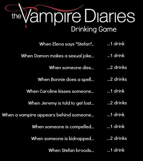 Tvd Drinking Games, Vampire Diaries Drinking Game, Vampire Diaries Movie Night, Halloween Drinking Games Movie, Vampire Diaries Cocktails, Drinking Games Tv Shows, Drinking Games For Movies, Drink When Games Movies, Vampire Diaries Food