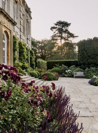 Stone Terrace Patio, Perovskia Blue Spire, Burgundy Garden, Highgrove Garden, Highgrove House, Stone Terrace, Purple Salvia, York Stone, Spanish Garden