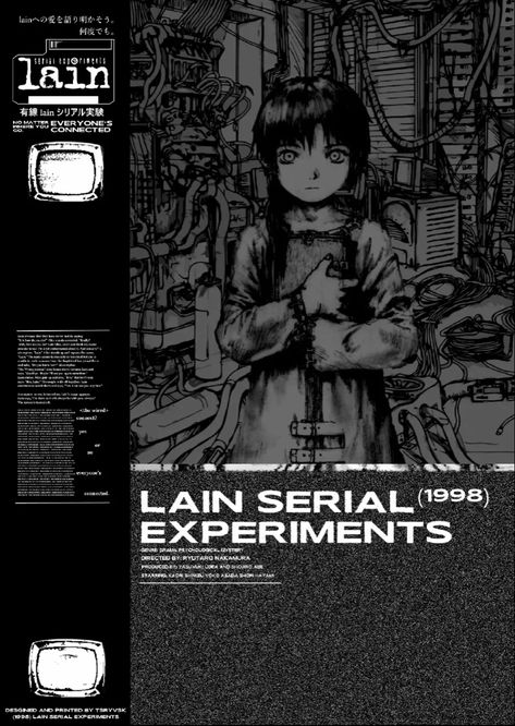 Lain Black And White, Serial Experiments Lain Poster, Lain Poster, Lain Wallpaper, Alt Posters, Lain Iwakura, Arte Zombie, Serial Experiments Lain, Grunge Posters