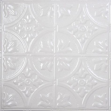 Give your ceiling a wonderfully new-fashioned look by installing this AMERICAN TIN CEILINGS Pattern Bright White Gloss Nail Up Tin Ceiling Tile. Painted Tin Ceiling Tiles, American Tin Ceiling, Metal Ceiling Tiles, Tin Ceilings, Tin Panel, Tin Tiles, Tin Ceiling Tiles, Ceiling Installation, Tin Ceiling