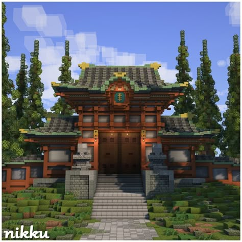 Japanese Gate Minecraft, Minecraft Id, Minecraft Japanese House, Play Bakery, Minecraft Japanese, Chinese Village, Japanese Gate, Minecraft Structures, Japanese Village