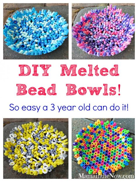 These bright and cheerful melted Perler fuse bead bowls are so easy a three year old can make them! Actually our three year old DID make these. Tomorrow our six and eight year olds want to make some too, because they felt like they missed out on ALL the fun! These bowls are surprisingly durable and … … Continue reading → Melted Bead Bowl, Handmade Teacher Gifts, Bead Bowl, Diy Bowl, In The Now, Melting Beads, Cadeau Diy, Crafts For Kids To Make, Fuse Beads