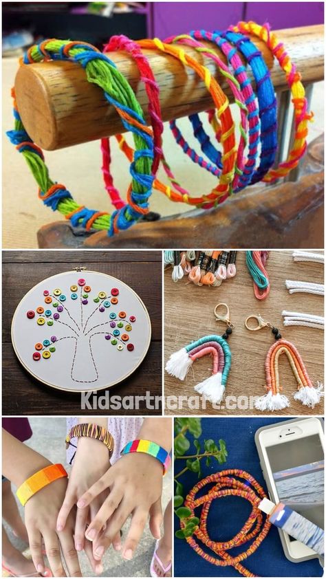 Easy Crafts With Embroidery Floss Crafts Using Embroidery Thread, Floss Crafts, Embroidery Floss Crafts Diy, Embroidery String Crafts, Things To Do With Embroidery Floss, Crafts With Embroidery Floss, Embroidery Thread Crafts, Embroidery Floss Projects, Embroidery Floss Crafts