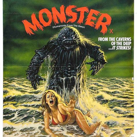 Grindhouse glory right here. #monster #grindhouse Humanoids From The Deep, Arte Pulp, Pulp Horror, Vintage Films, B Movies, The Black Lagoon, Horror Vintage, Film Vintage, Horror Artwork