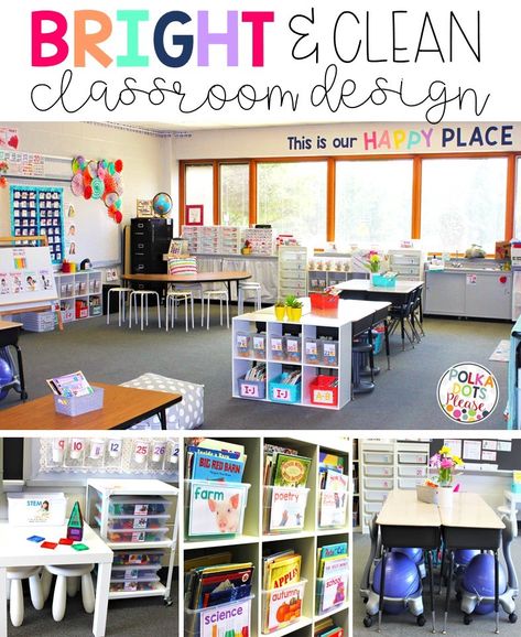 Bright Classroom Decor, Kindergarten Classroom Organization, Kindergarten Classroom Setup, Clean Classroom, Bright Classroom, Elementary Classroom Themes, Classroom Arrangement, Prek Classroom, Classroom Layout