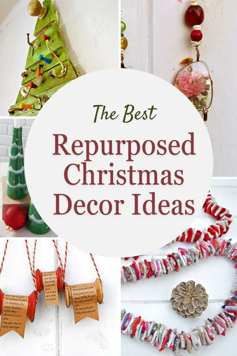 Upcycled Christmas Card Ornaments, Recycled Materials Christmas Decorations, Christmas Repurpose Ideas, Recyclable Christmas Decorations, What To Do With Old Christmas Ornaments, Repurposed Christmas Decor, Repurposed Christmas Ornaments, Upcycled Christmas Decorations, Recycled Christmas Decor