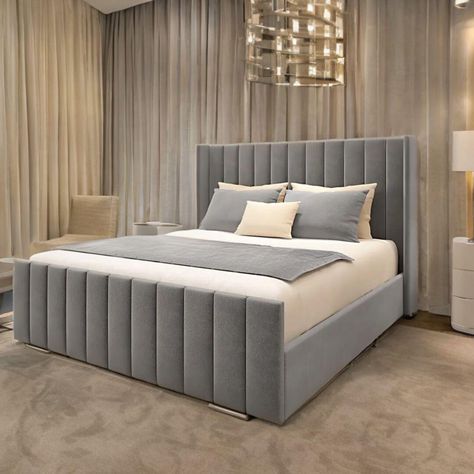 Grey Bedroom Design Modern, Ottoman Beds Uk, Luxury Grey Bed, Double Bed Designs With Storage, Grey Bed Design, Bed Back Design Headboards, Luxury Bed Headboard Design, Double Bed Design Modern, Bed Headboard Design Modern