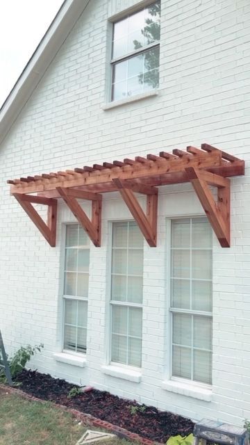 Curb Appeal Wood Accents, Adding Overhang To Front Door, Exterior Window Pergola, Window Pergolas, Craftsman Style Windows, Front Porch Pergola, Awning Over Door, Craftsman Window, Farmhouse Trim