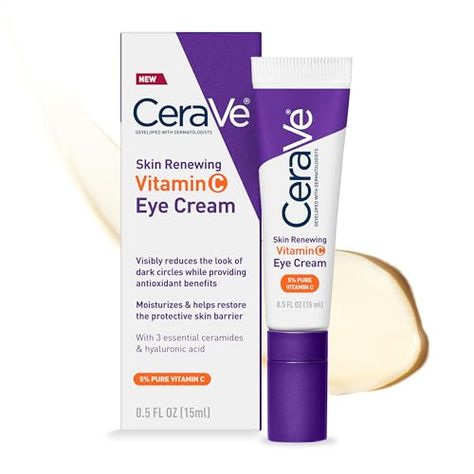 CeraVe Skin Renewing Vitamin C Eye Cream | Vitamin C, Hyaluronic Acid, Ceramides & Caffeine | Under Eye Cream For Dark Circles and Puffiness | Fragrance Free & Ophthalmologist Tested | 0.5 Fl. Oz Vitamin C Eye Cream, Bags Under Eyes, Vitamin C Cream, Under Eye Cream, Cream For Dark Circles, Eye Cream For Dark Circles, Anti Aging Eye Cream, Under Eyes, Dermatologist Recommended