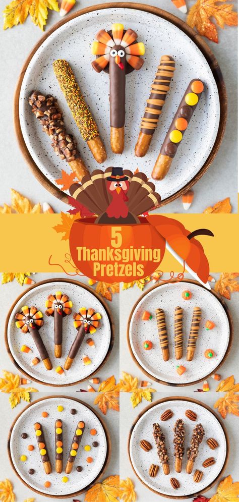 Chocolate dipped pretzel rods decorated into Turkeys and autumn-themed toppings. Turkey Pretzels, Kids Thanksgiving Treats, Thanksgiving Dip, Chocolate Pretzel Rods, Thanksgiving Chocolates, Best Thanksgiving Appetizers, Chocolate Turkey, Thanksgiving Desserts Kids, Thanksgiving Appetizers Easy