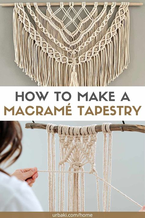 Macramé is an art form that involves knotting cords or strings in various patterns to create beautiful, intricate designs. Macramé tapestries have become increasingly popular as a decorative item in homes, adding a bohemian and vintage touch to any space. In this DIY guide, we will walk you through the steps to make your own macramé tapestry. Materials Needed To make a macramé tapestry, you will need the following materials: -A wooden dowel or metal ring to use as the base of the tapestry... Tapestry Macrame Patterns, Rope Tapestry Diy, Macrame Tapestry Tutorials, Vintage Macrame Patterns, Diy Tapestry, Simple Geometric Designs, Macrame Tapestry, Diy Macrame, Woodworking Videos