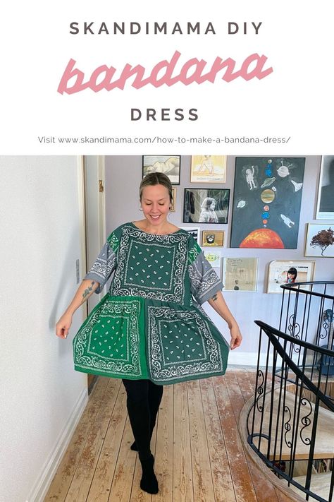 Patchwork Dress Pattern Free Sewing, Sewing Upcycled Clothing Easy Diy, Bandana Dress Pattern, Bandana Dress Diy, Handkerchief Dress Pattern, Bandana Clothing, Bandana Clothes, Patchwork Dress Pattern, Easy Sew Dress