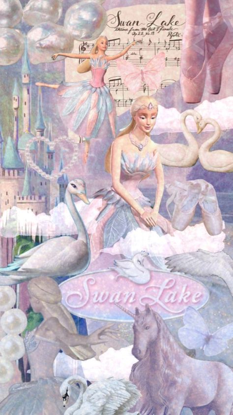 Barbie Swan Lake Aesthetic Wallpaper, Barbie Swan Lake Wallpaper, Swanlake Aesthetic, Barbie Swan Lake Aesthetic, Barbie Fairytopia Aesthetic, Barbie Pegasus, Og Barbie, Old Barbie Movies, Barbie Wallpaper